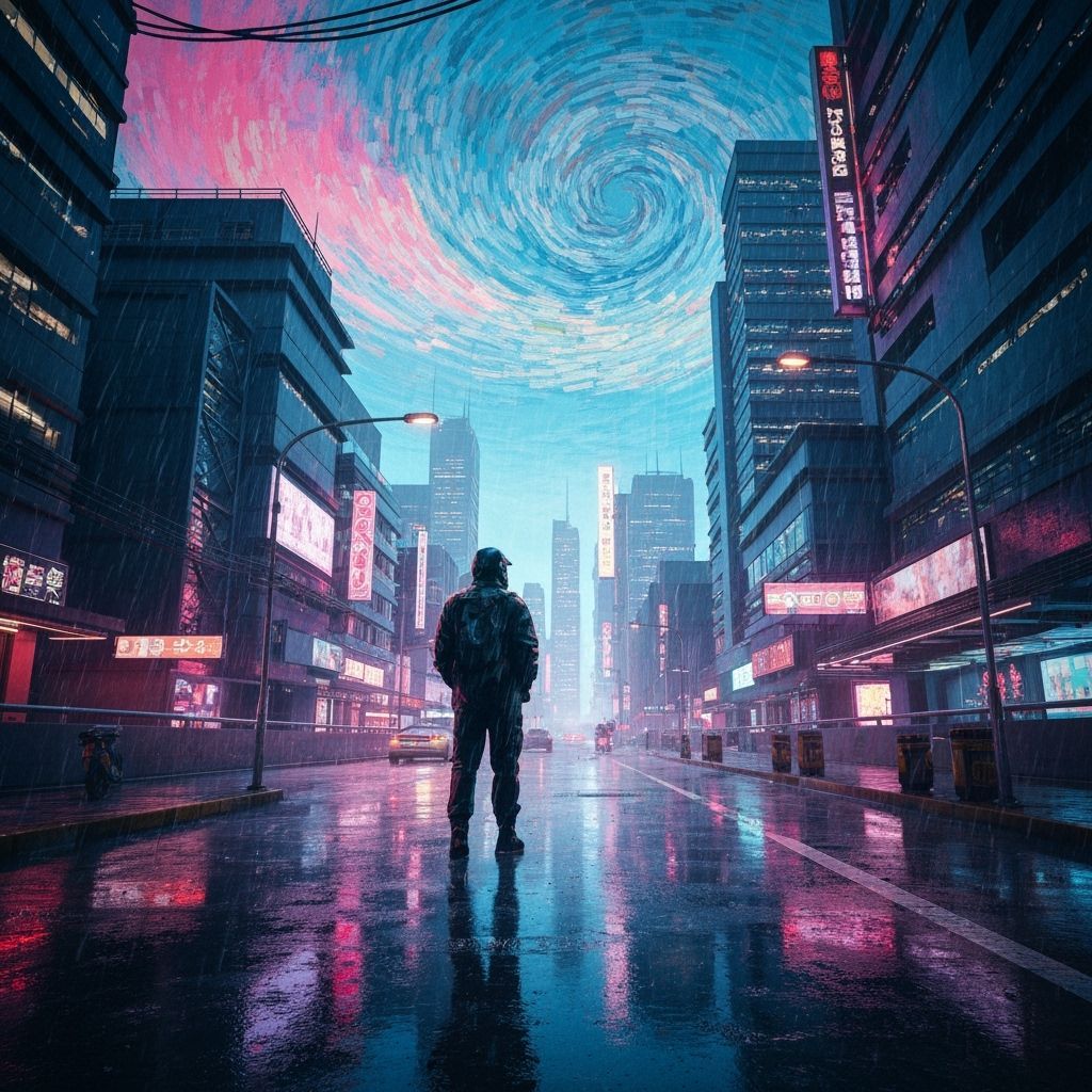 Cyberpunk Cityscape Inspired by Van Gogh