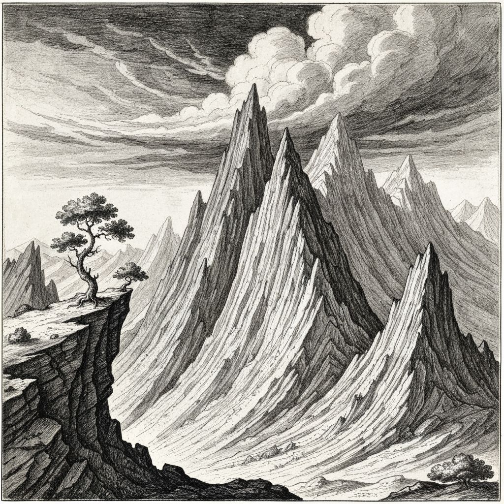 Primordial Mountain Landscape in Da Vinci Style