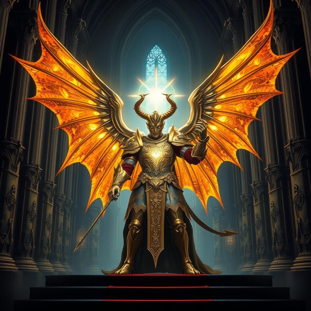 Devil Angel Knight in Golden Armor