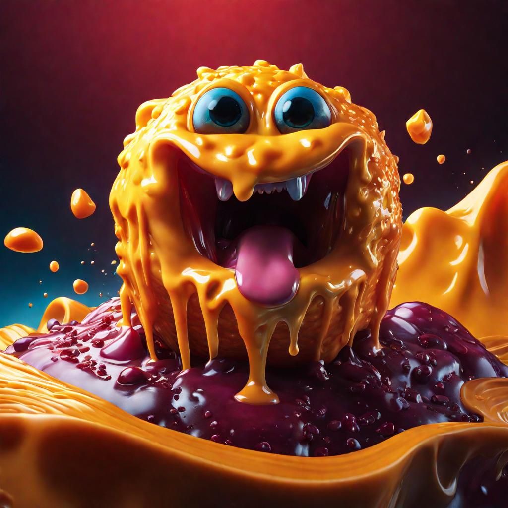 Hyperrealistic Melting Cheddar Cheese Monster Splash Art