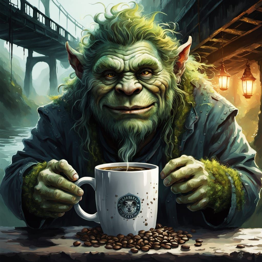 Mystical Troll Serving Enchanted Drinks with Glowing Lantern...