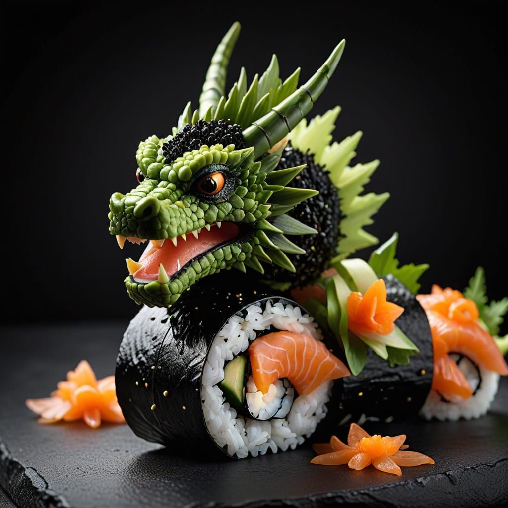 Sushi Dragon Sculpture Inspired by Culinary Art