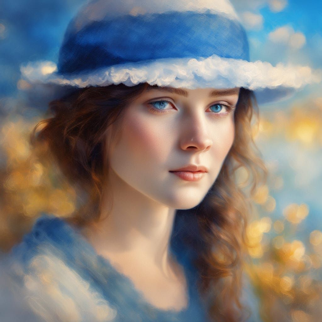 Dreamy Blue-Eyed Woman in Romantic Impressionism
