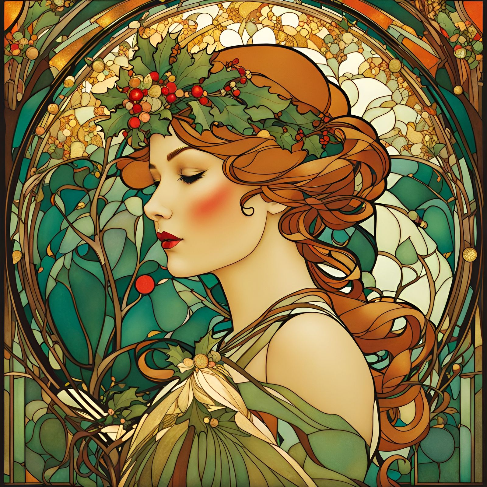 Art Nouveau Christmas Princess in Stained Glass