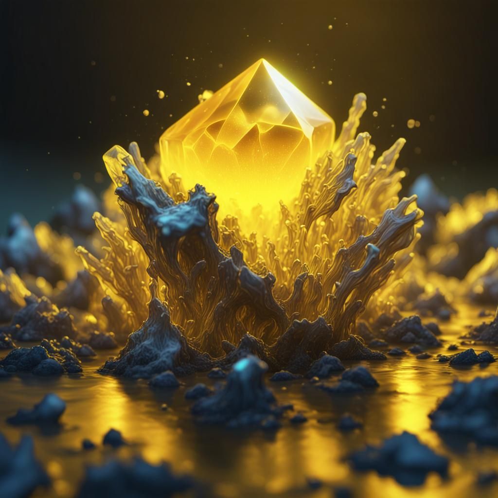 Glowing Crystal with Yellow Fluid: Digital Art