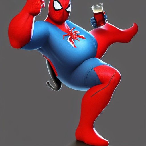 Fat Spiderman Drinks Beer: 3D Digital Art