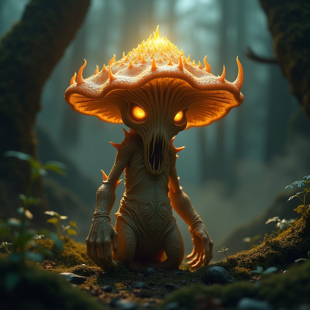 Cthulhu-Born Mushroom Creature in Ornate Art Nouveau Style
