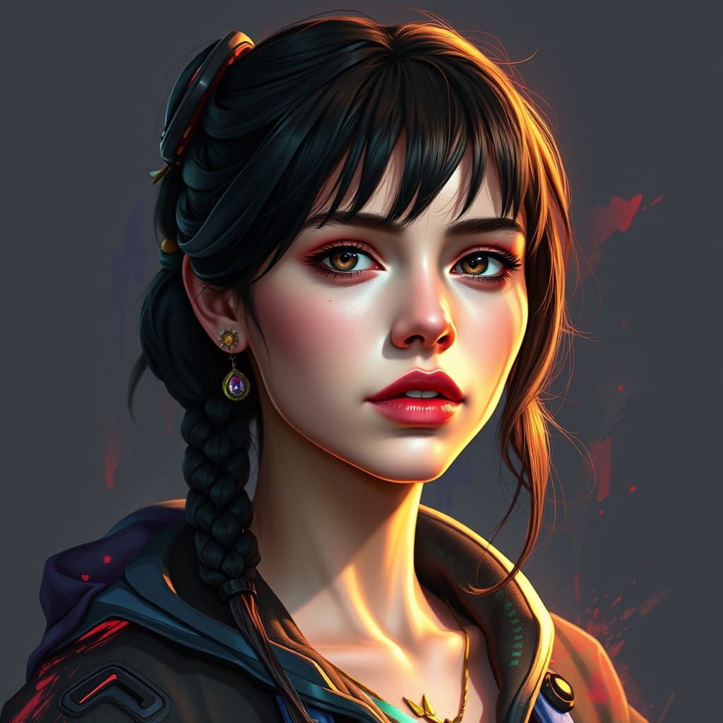 Smart Girl Portrait in Vibrant Triadic Colors