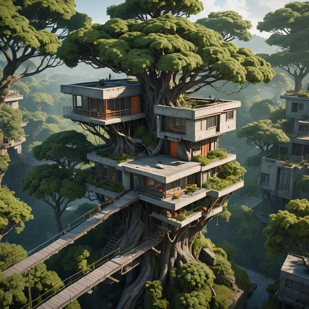 Postmodern Treehouse in Detailed Matte Painting
