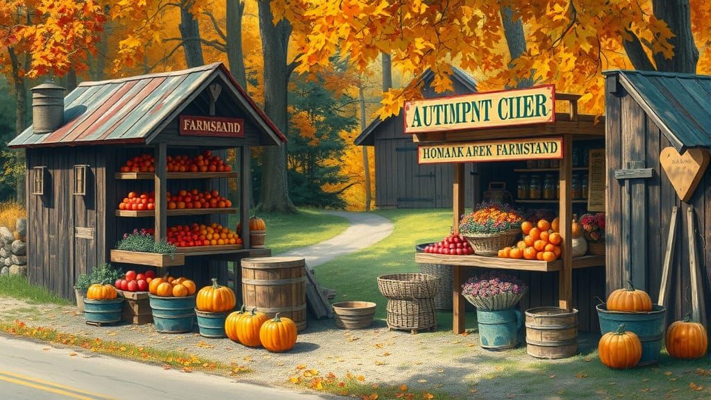 Autumn Farmstand Scene in Wyeth Style