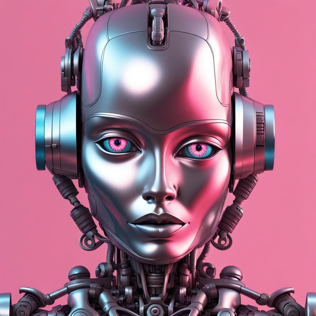 Female Robot in Chicano Art Style on Canvas