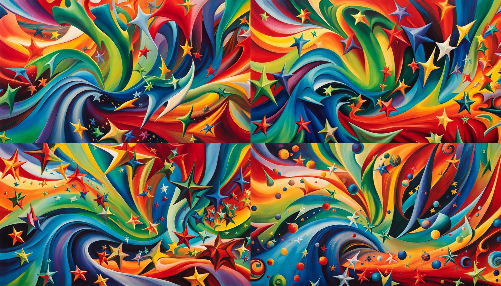 Iridescent Stars Form in Abstract Expressionist Swirl