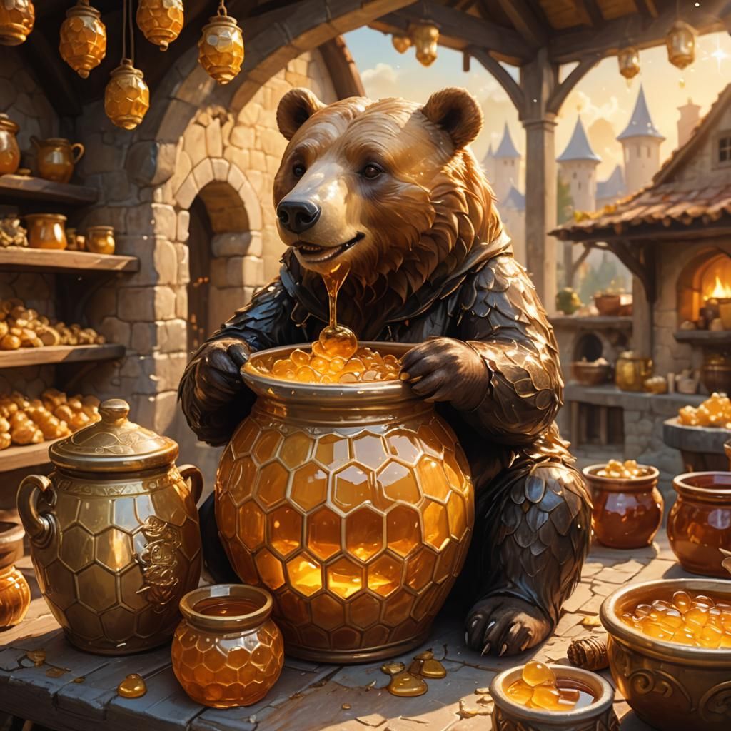 Girl with Honey Pot in Medieval Fantasy Illustration