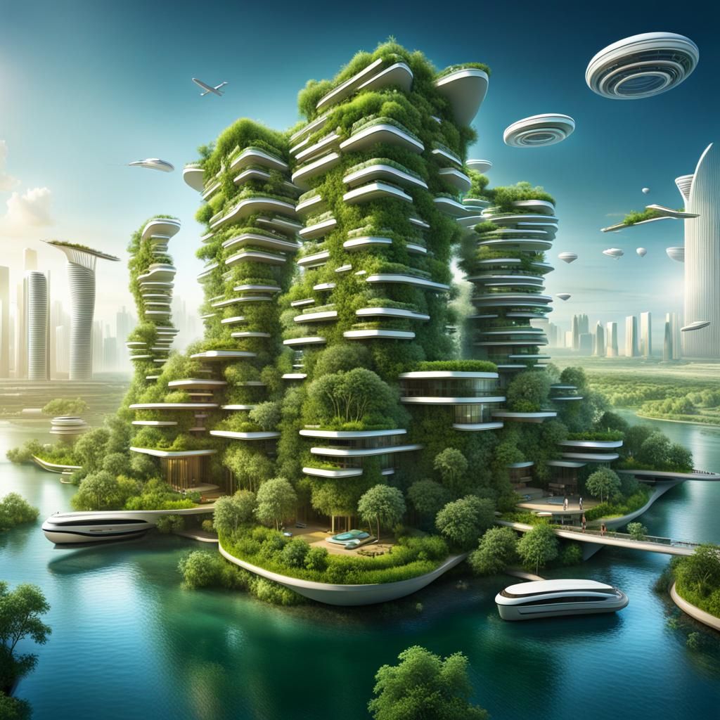 Utopian Floating Cities Coexisting with Nature