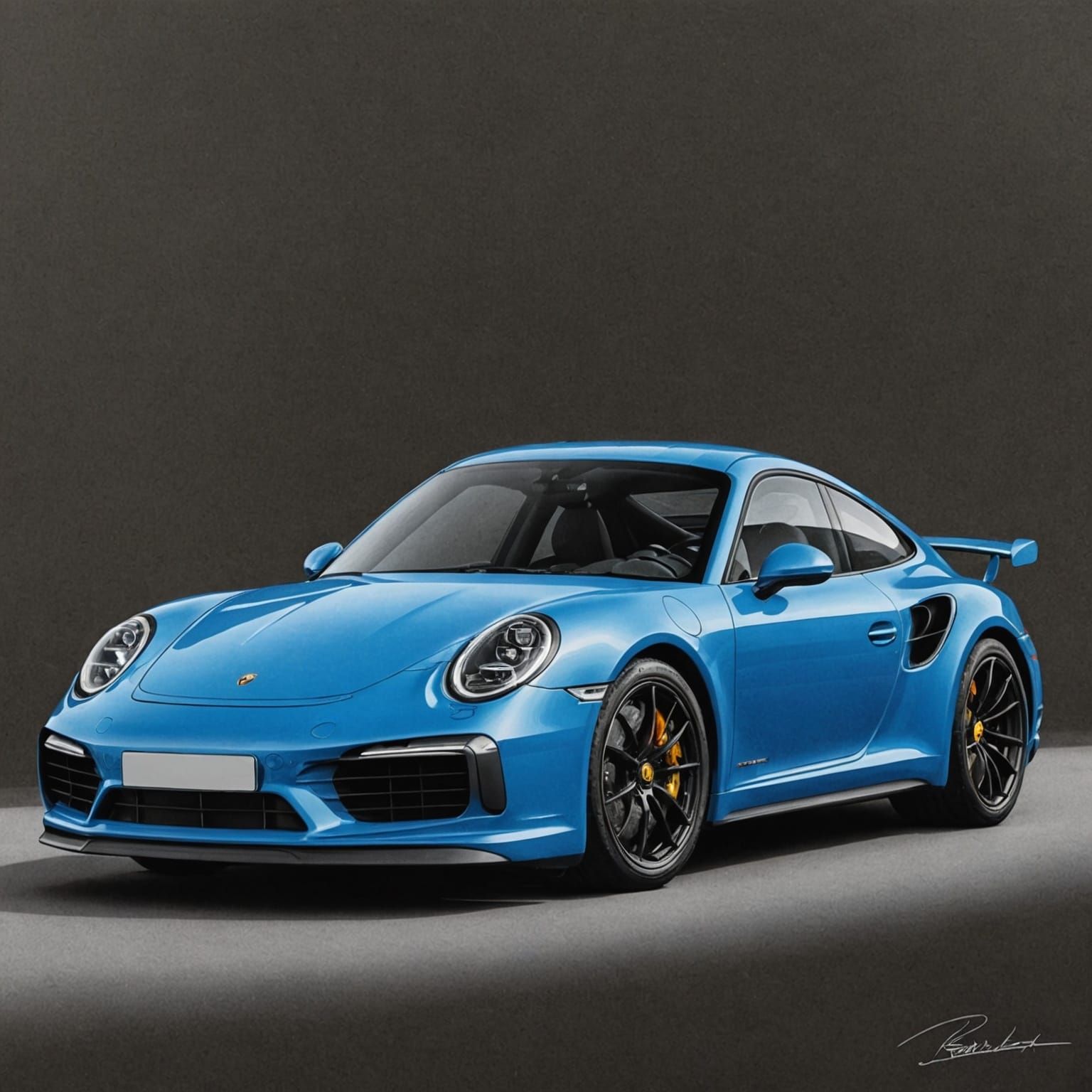 Detailed Blue Porsche 911 Turbo in Charcoal Drawing