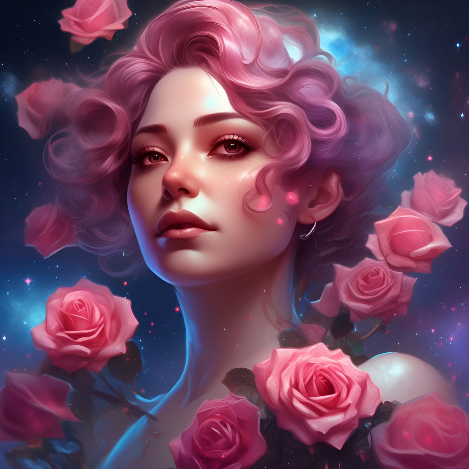 Galactic Rose Portrait in Hyperrealistic Style
