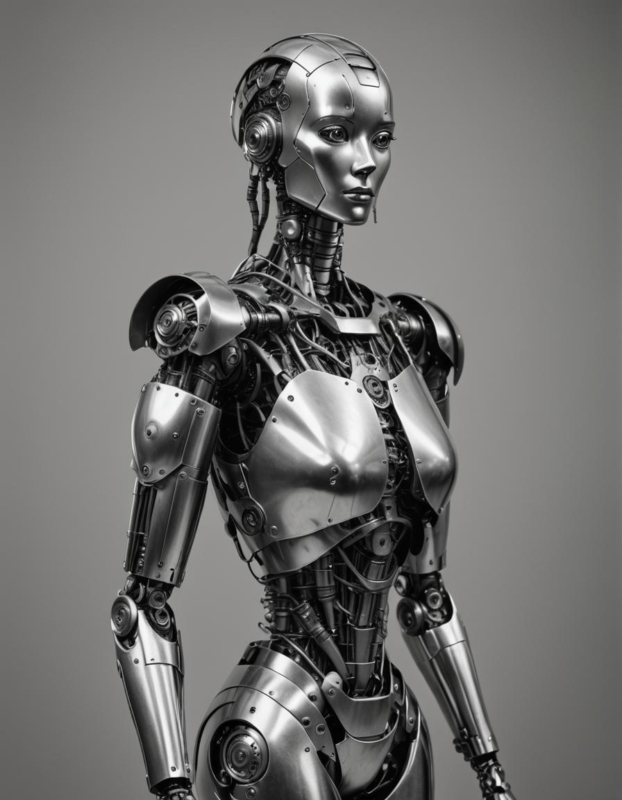 Elegant 1920s Steel and Ebony Female Robot