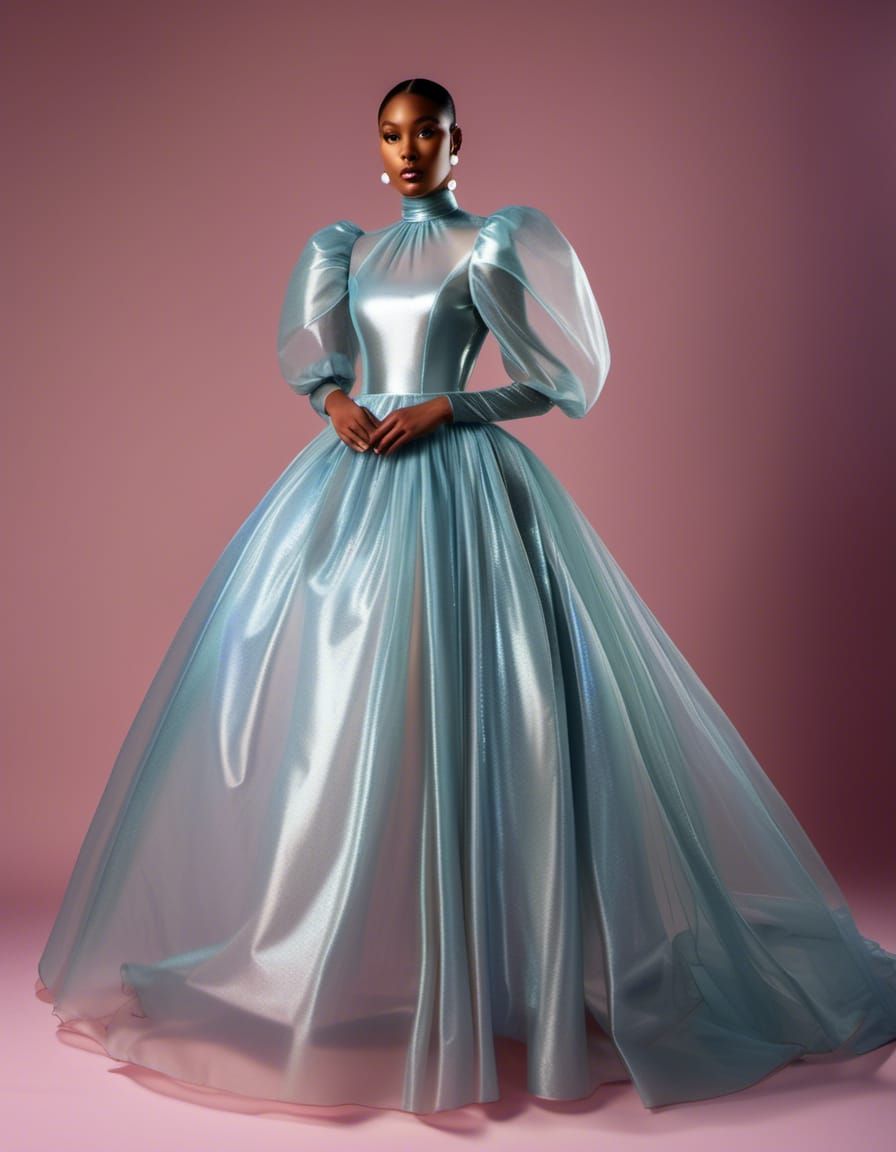 Woman in Transparent Ballgown by Pool