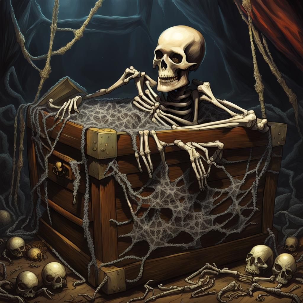 Pirate Skeleton Guarding Treasure in Ship Hold