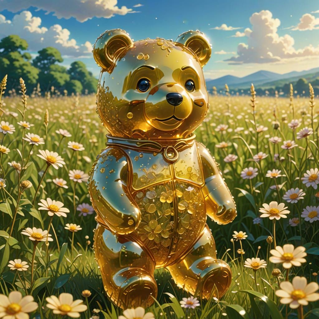 Golden Gummy Bear in Flower Field Anime Key Visual
