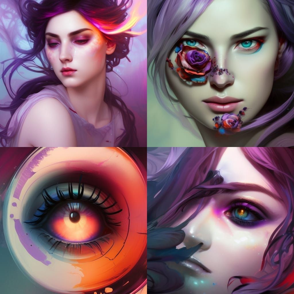 Artistic Painting of Dark Eyes in Art Nouveau Style