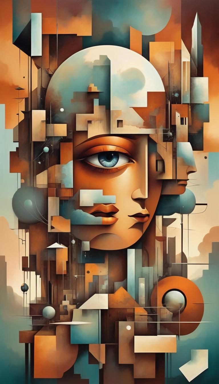 Surreal Cubist Dreamscape: Celestial Rust World