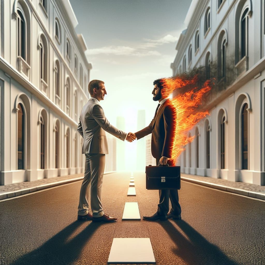 Businessmen Handshake with Burning Back