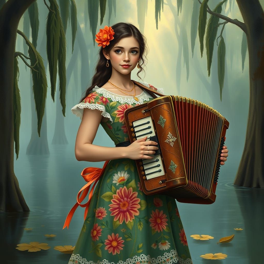 Vibrant Cajun Folkloric Dream in Whimsical Louisiana Bayou
