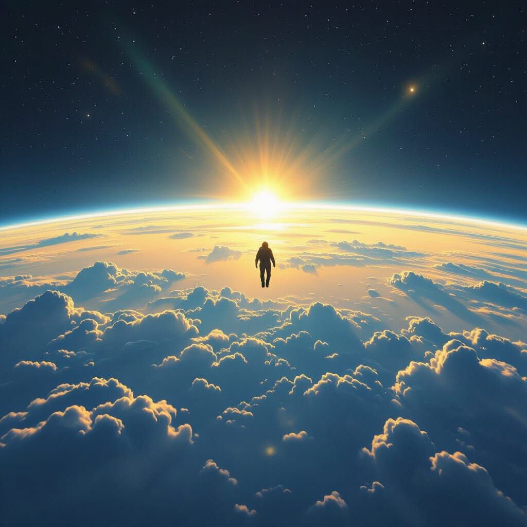 Cosmic Descent: Person Descending to Earth from Space