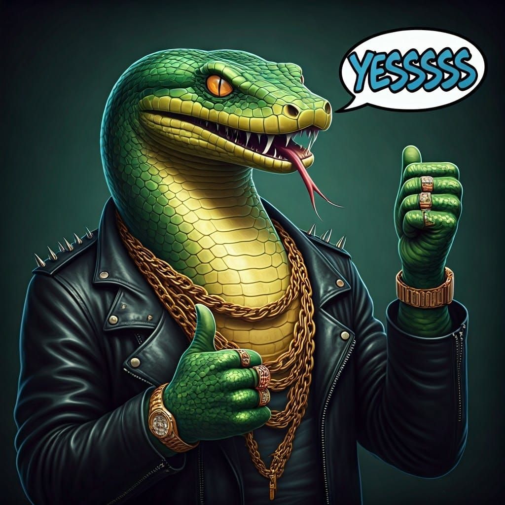 Menacing Anaconda in a Black Leather Jacket Gives a Thumbs U...