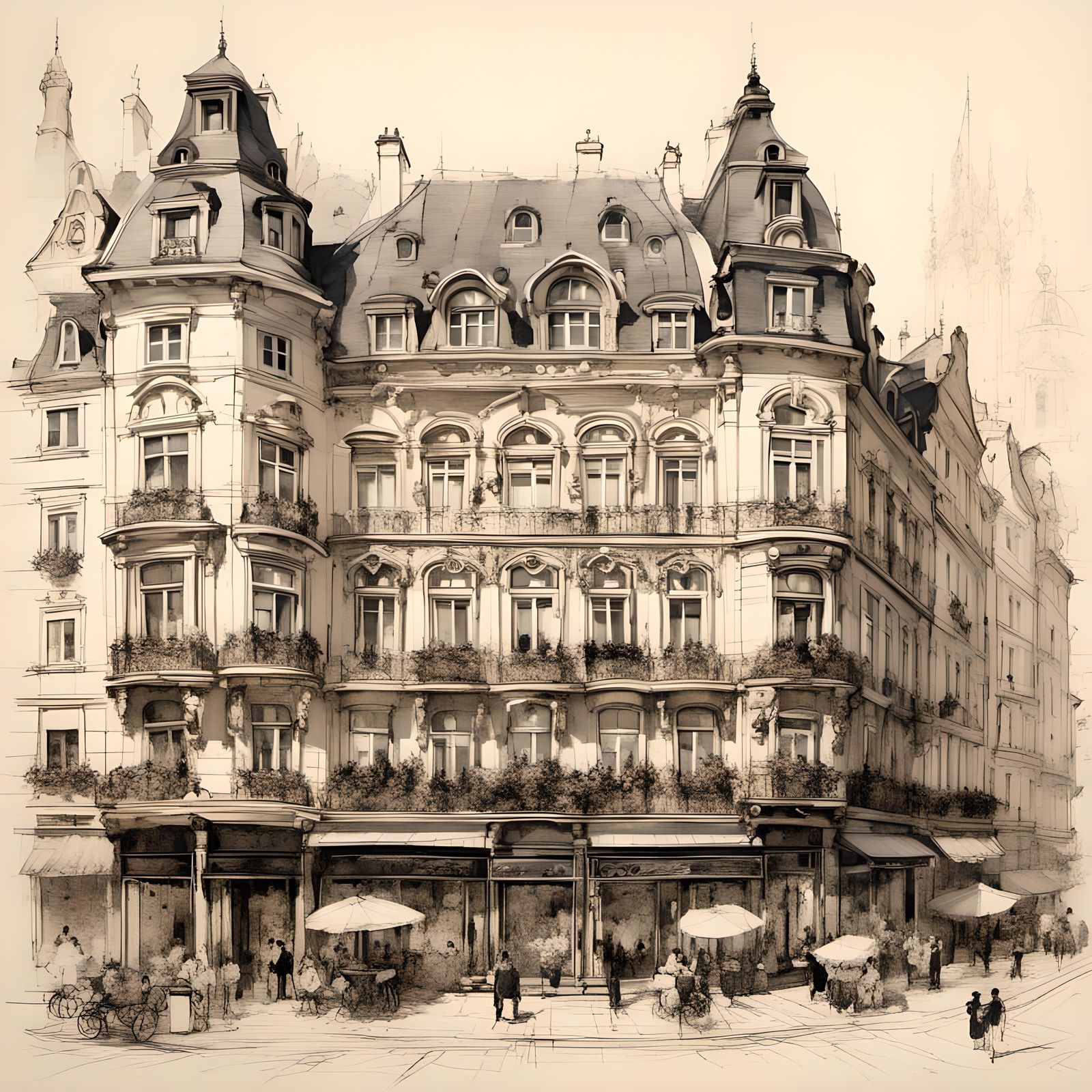 Detailed Architectural Sketch of Frankfurt in Ink