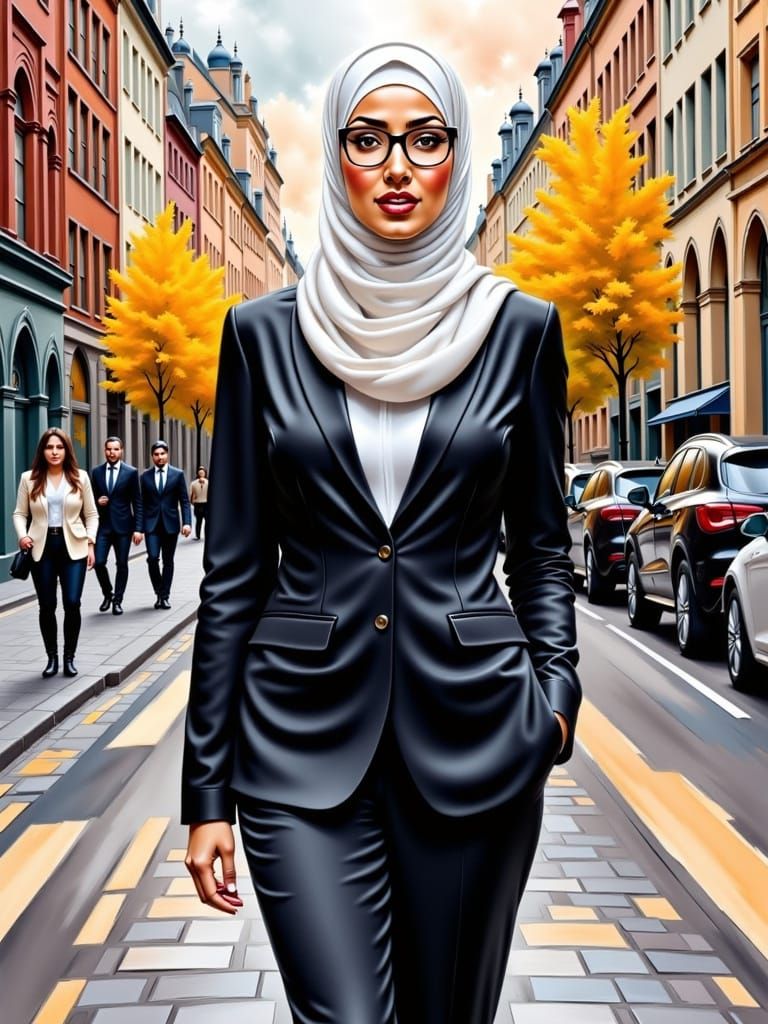 Modern Hijab Women in Vibrant Cityscape