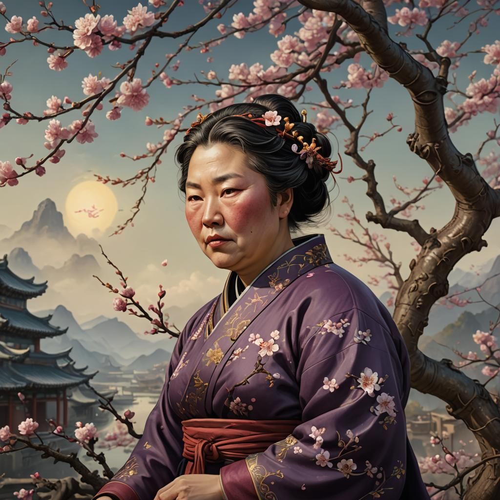 Van Gough, raw makeup-free middle aged chubby Chinese woman