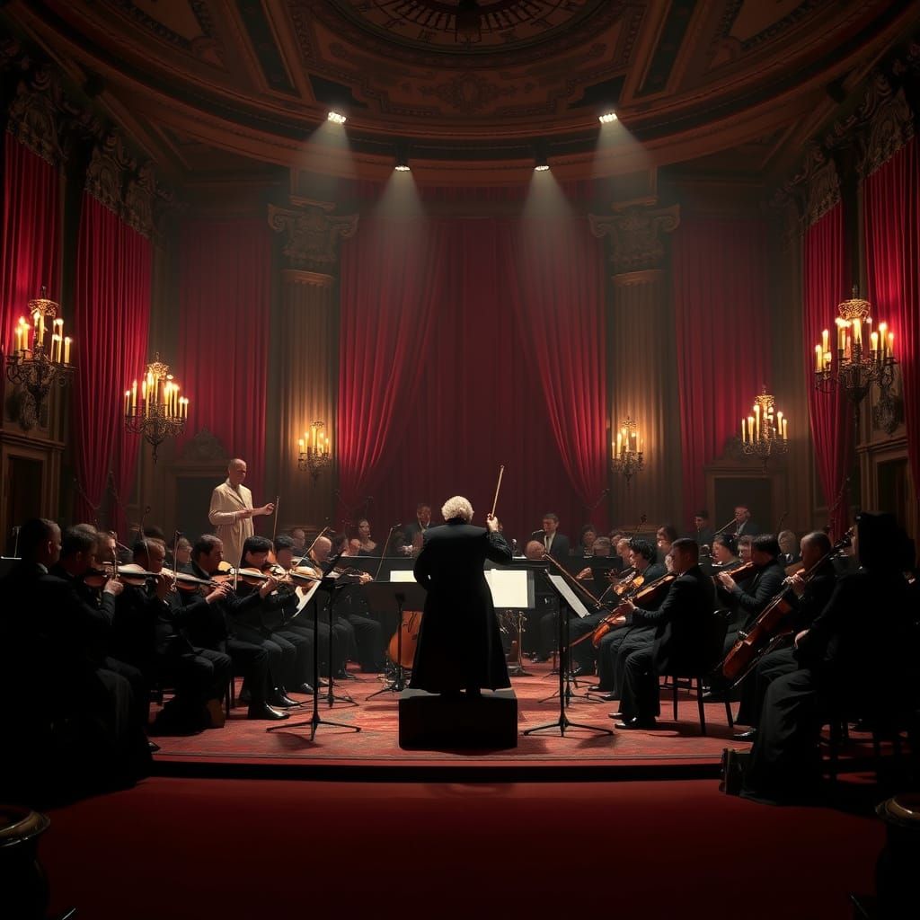 Gothic Orchestra Performance in a Dark, Victorian-Era Concer...