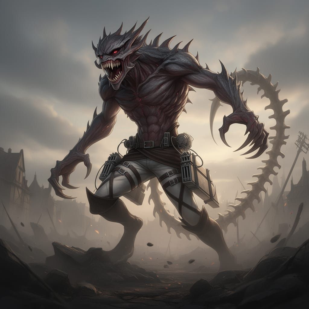 Fearsome Attack on Titan Monster with Fangs and Claws
