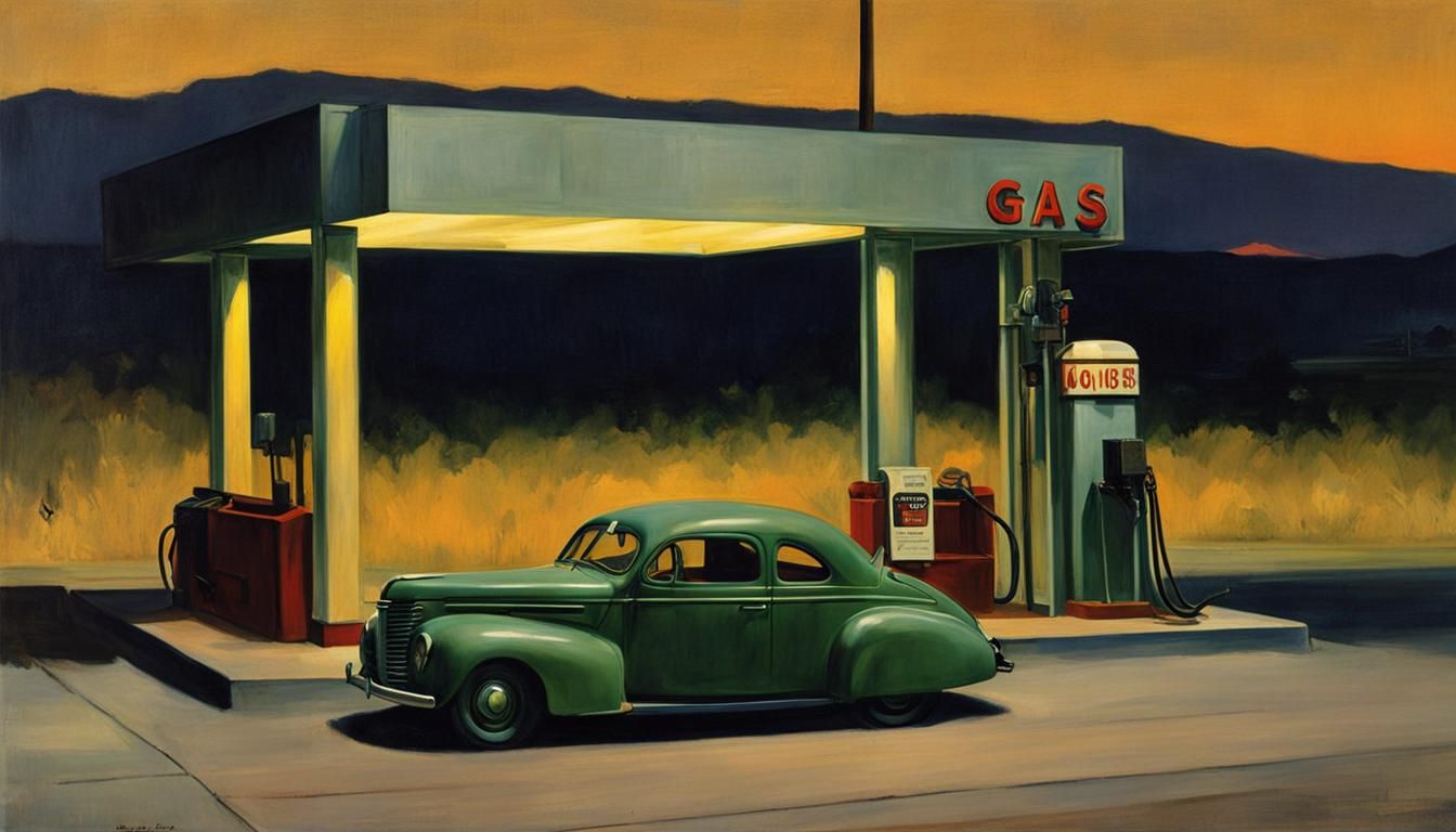 Edward Hopper Style Gas Station Painting