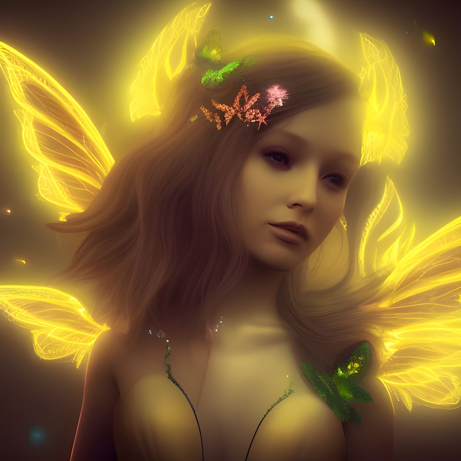 Glowing Fairy on Moonlit Night Sky