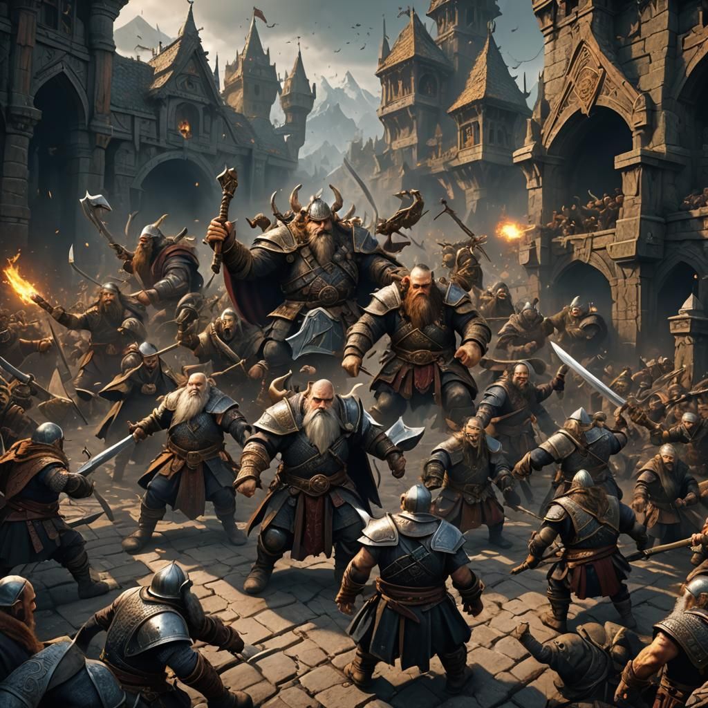 Dwarves Clash with Death King: Fantasy Battle