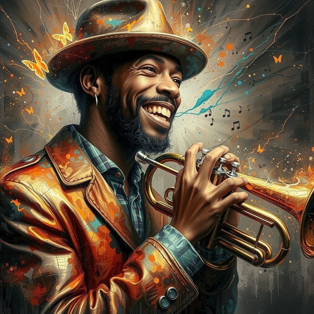 Radiant Jazz Musician Portrait in Mixed Media