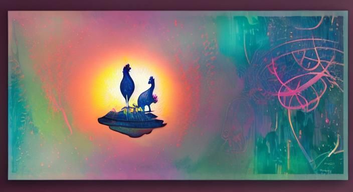 Cats Fighting in Glass Chicken, Digital Watercolor