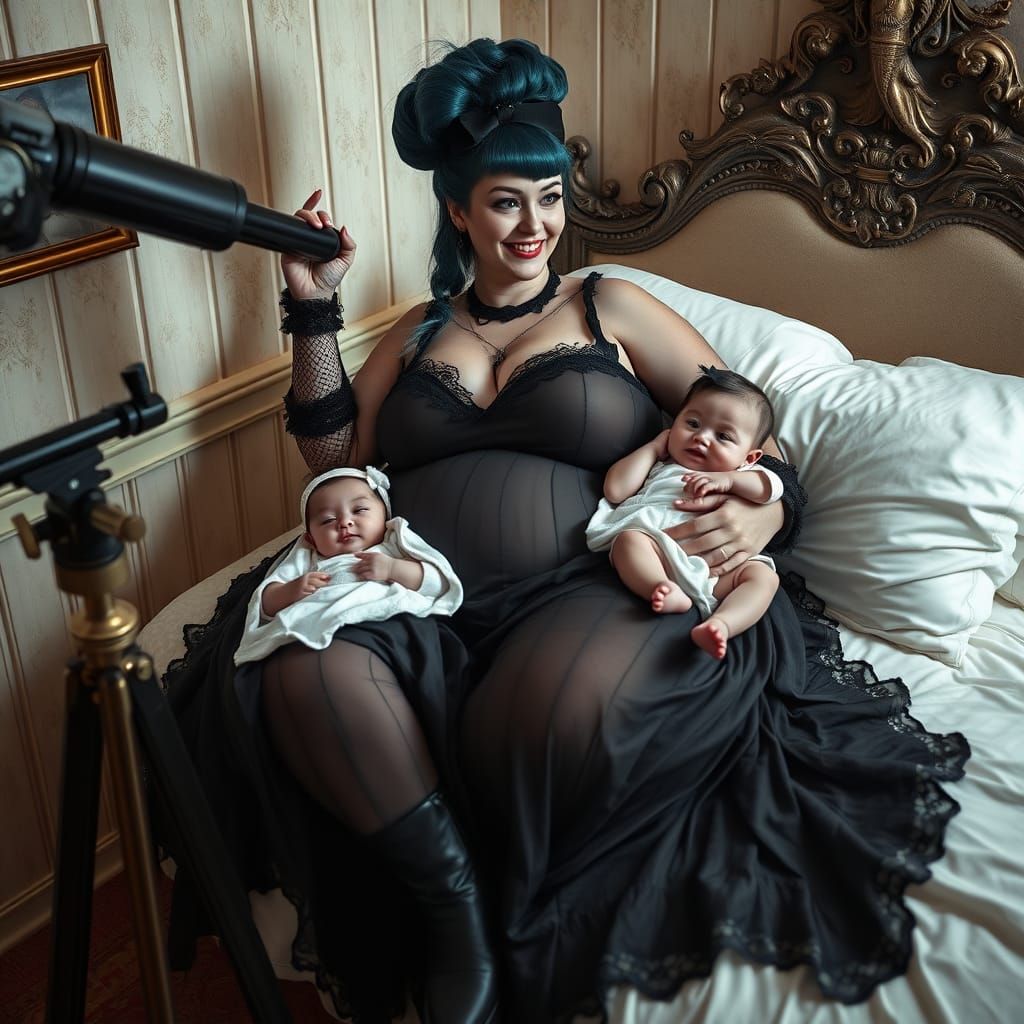 Gothic Enchantress with Twins in Orphic-Rhapsodies Style