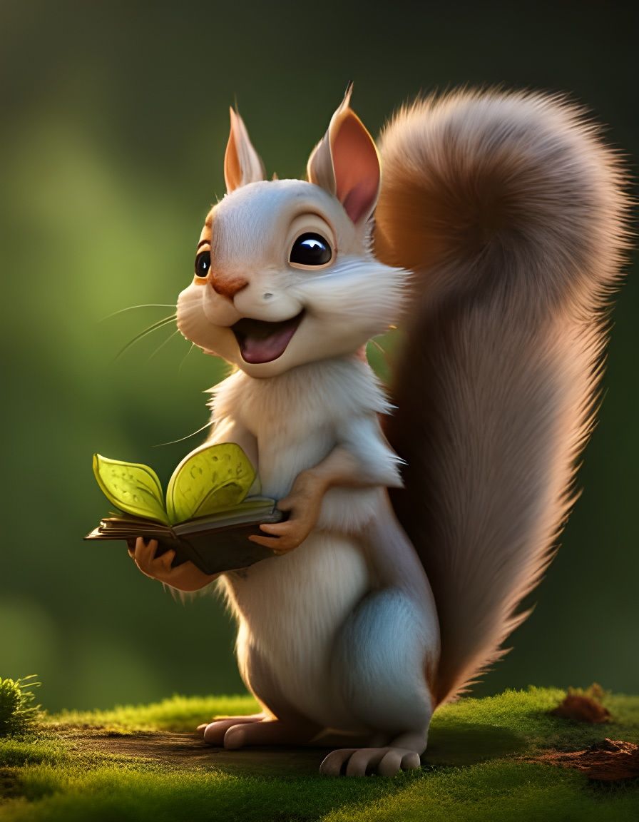 Adorable Squirrel in Storybook Style, Watercolor Art