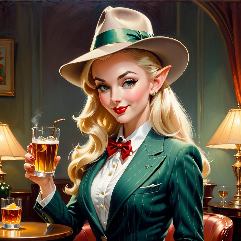 Confident Elf Detective in Impressionistic Style