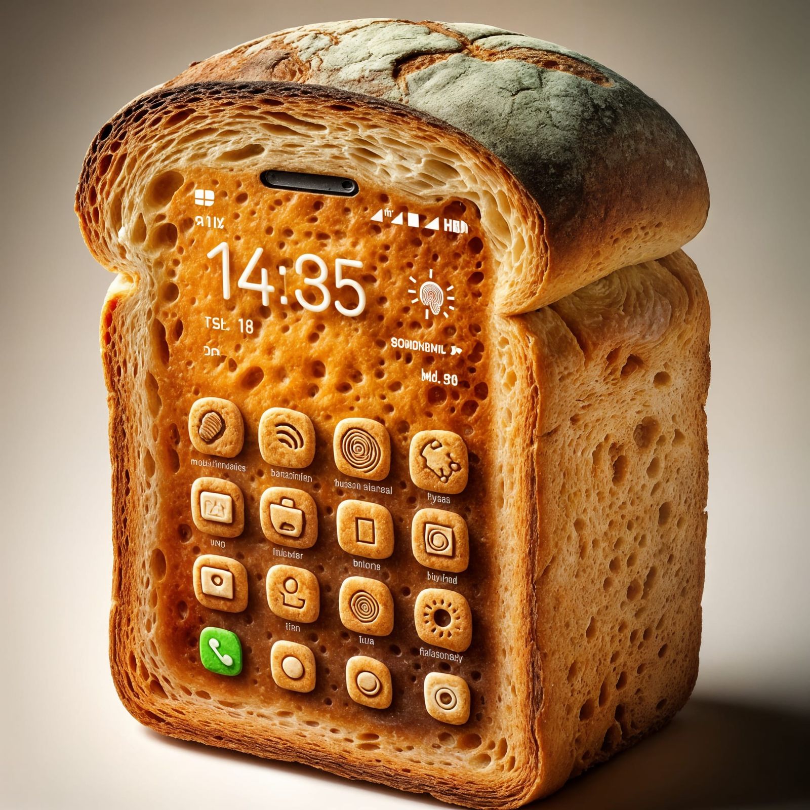Hyper-Realistic Bread Smartphone in Artisanal Style