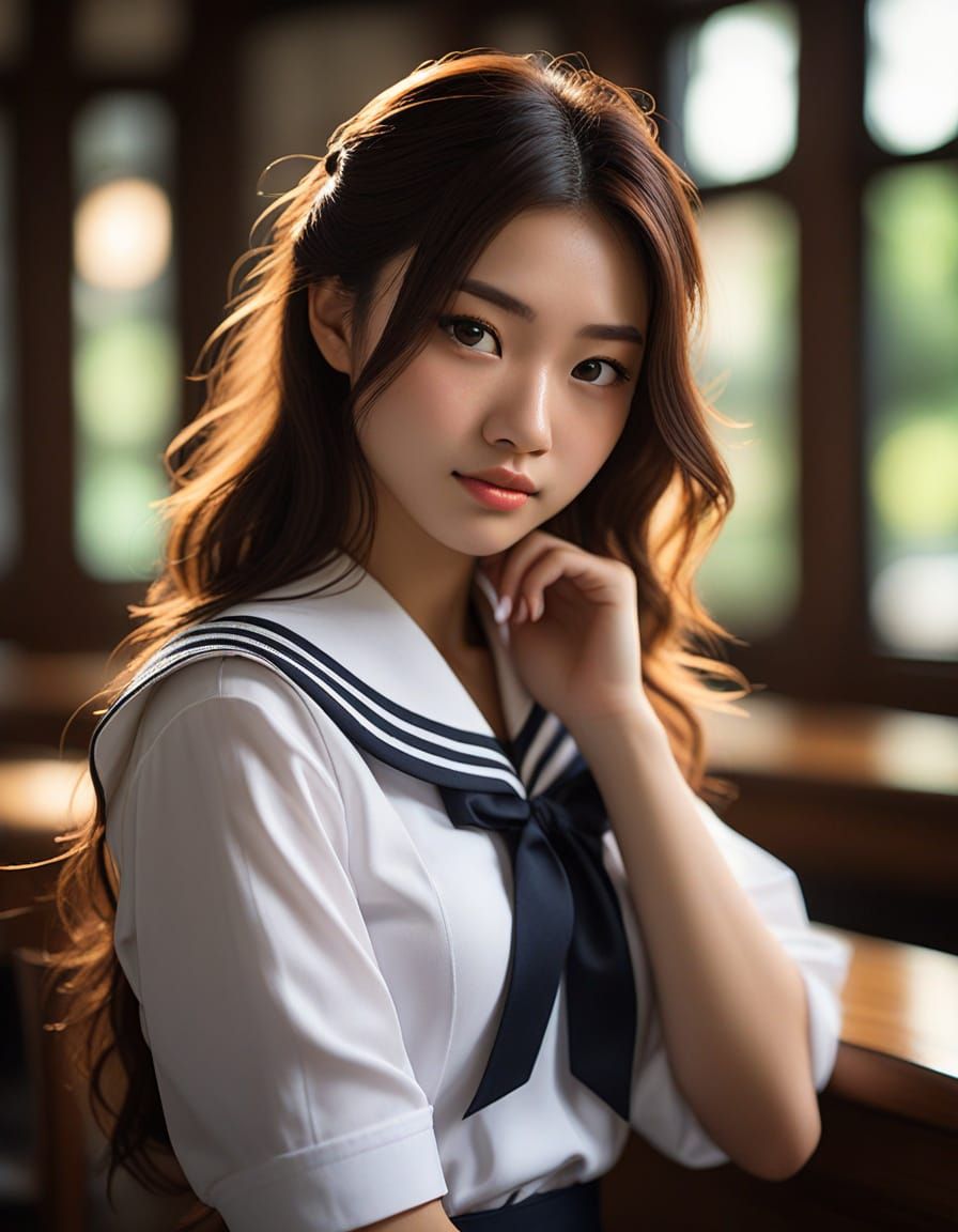 Kaori, Beautiful Student in Sailor Uniform