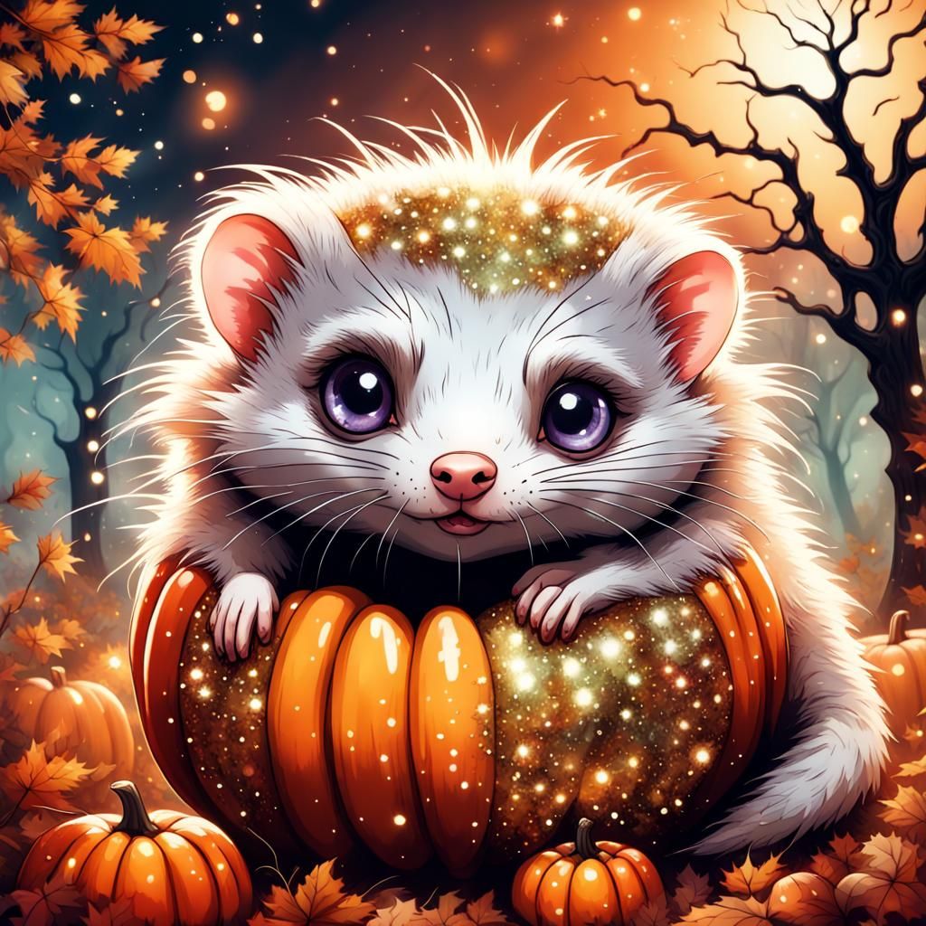 Halloween Ferret in Burtonesque Glitterpunk Style