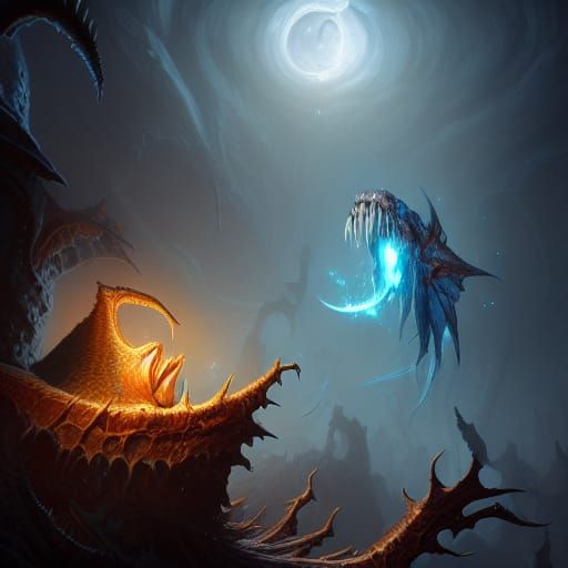 Fish Bone Monstrosity in Hyperrealistic Fantasy Landscape