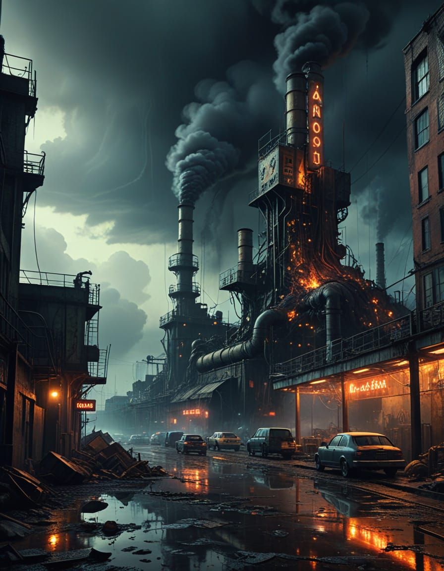 Industrial Plant Devouring People: A Dystopian Digital Paint...