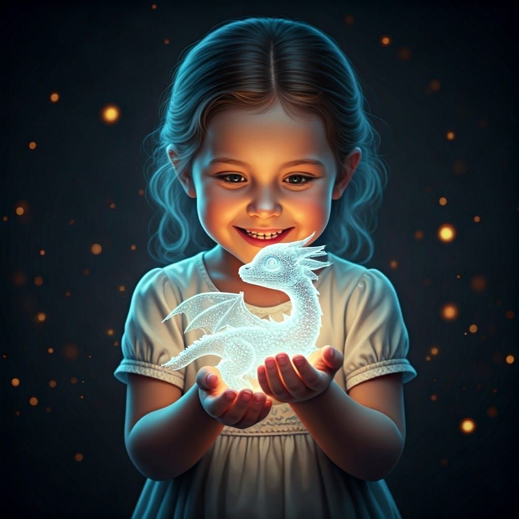Girl and her holographic dragon