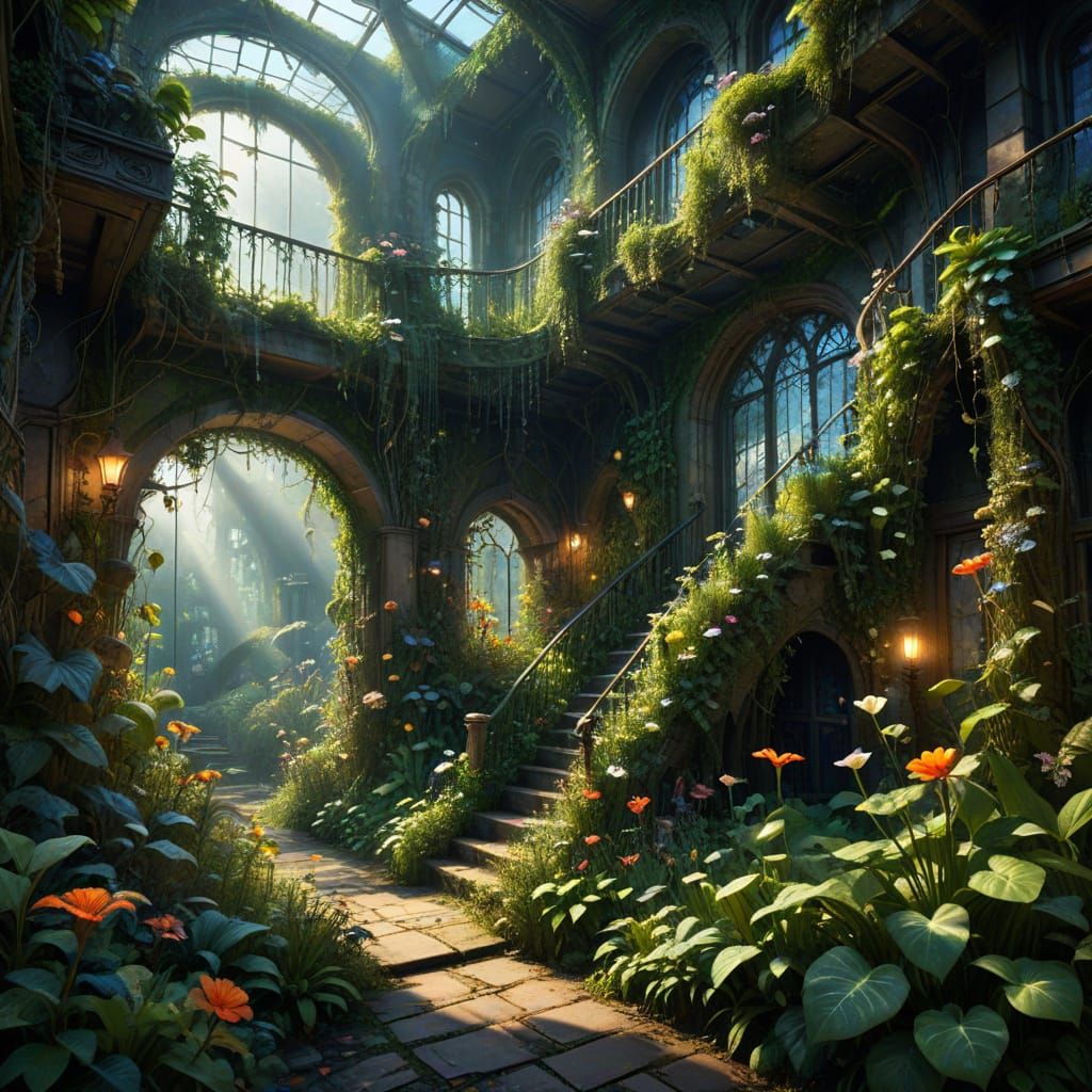Magical Garden Concept Art with Overgrown Plants